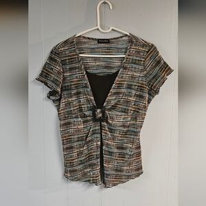 Brittany Black Geometric Crinkle Layered Top